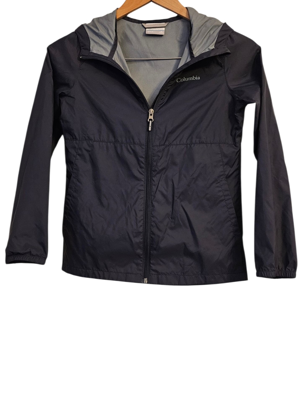 Columbia Lightweight Hooded Windbreaker - Navy with Gray Lining-Youth Medium